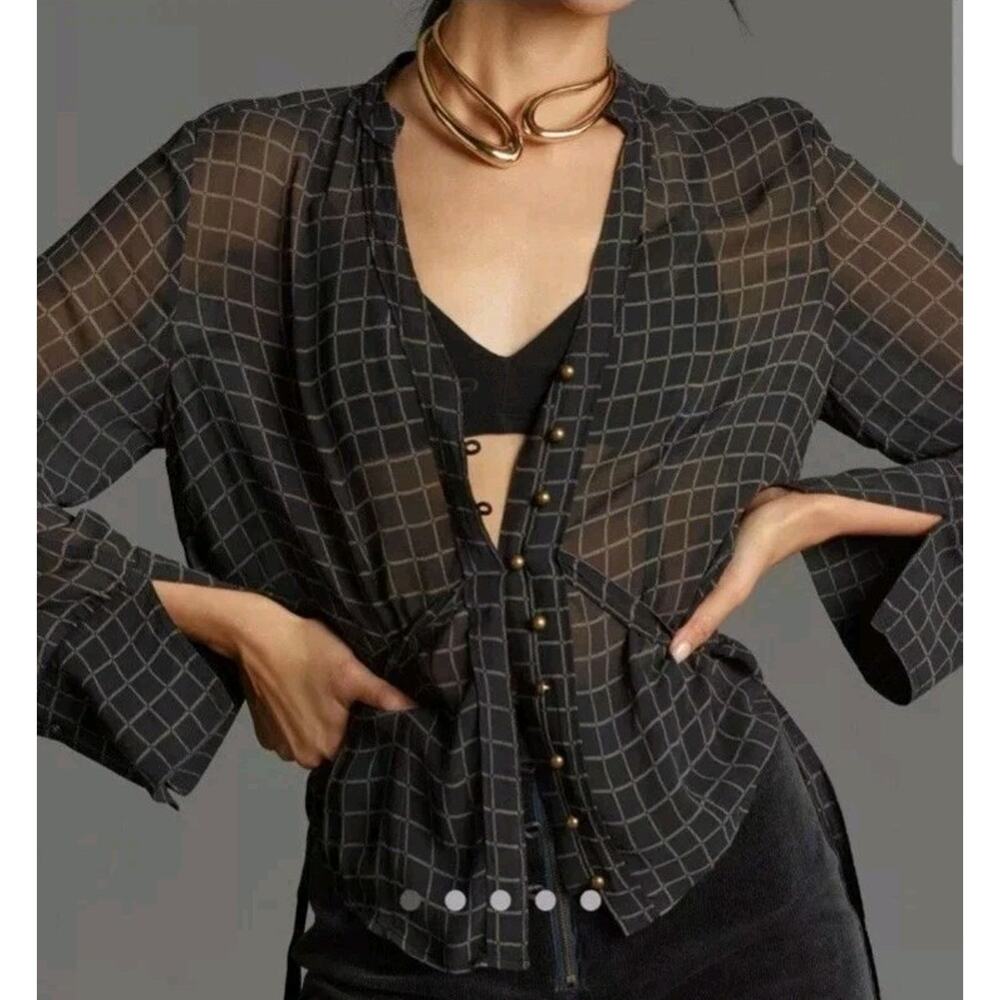 Anthropologies: PILCRO; Women Sheer Plaid Button down Shirt, Size US XS NWT